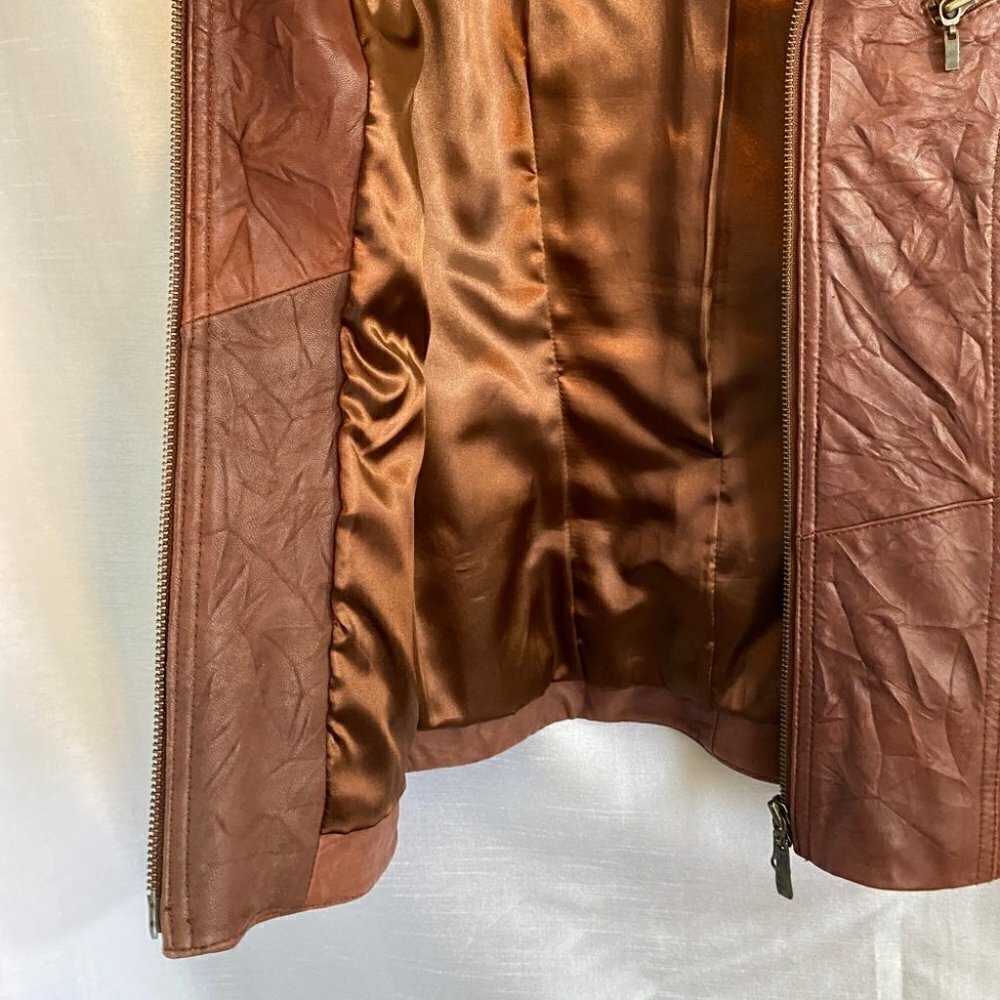 Tribal Rustic Red Vegan Leather Biker Jacket Ladies 4 - Picture 9 of 11
